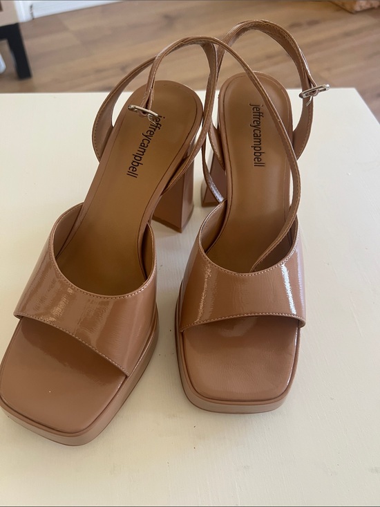 Jeffrey Campbell Shoes - Jeffrey Campbell Nude Patent Slingback Block Heel Sandals